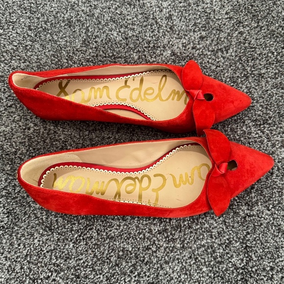 Sam Edelman Women's Red Suede Bow Raz pointed-toe Flats Size 8 - Picture 4 of 10